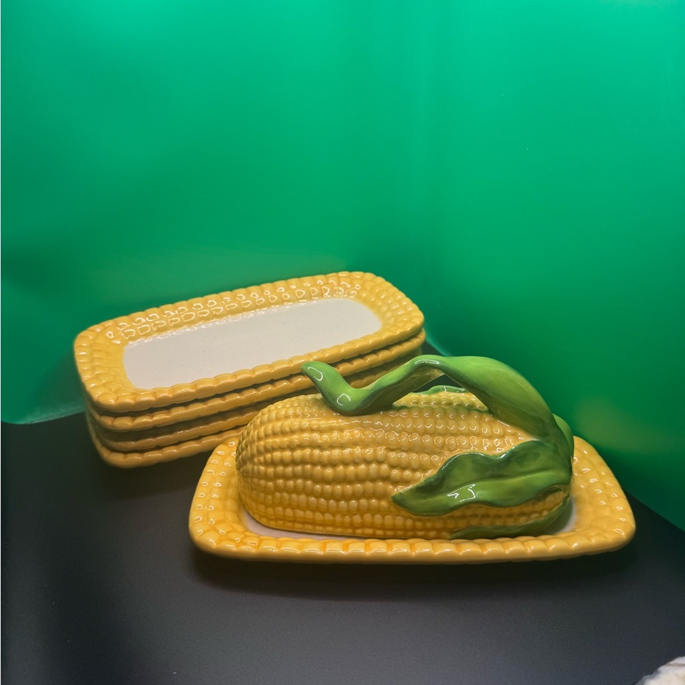 Temp-tations Nostalgic Corn Cob Butter Dish and Corn Plates